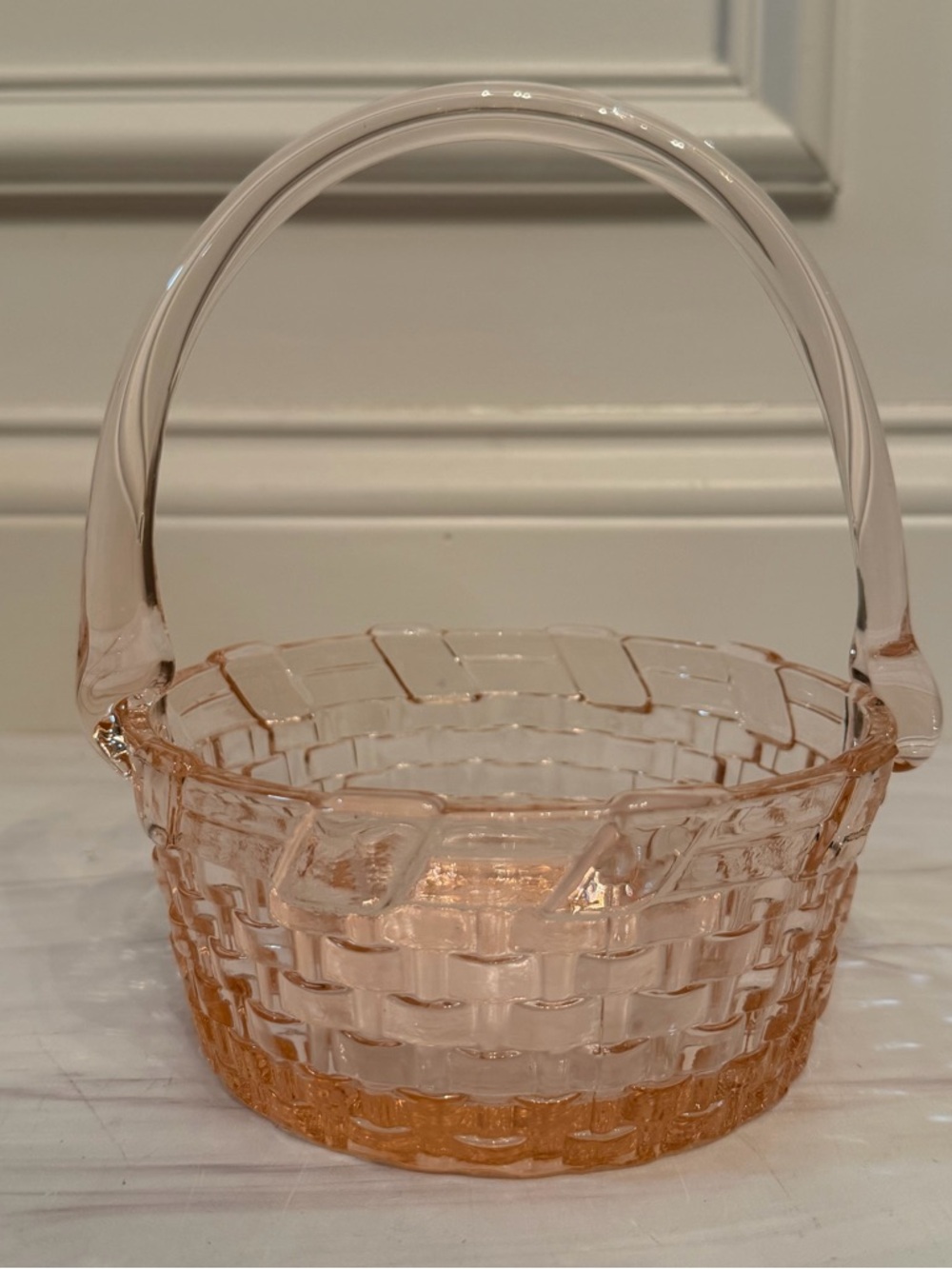 Vintage Pink Glass Longaberger Giftware Basket with Sculpted Handle